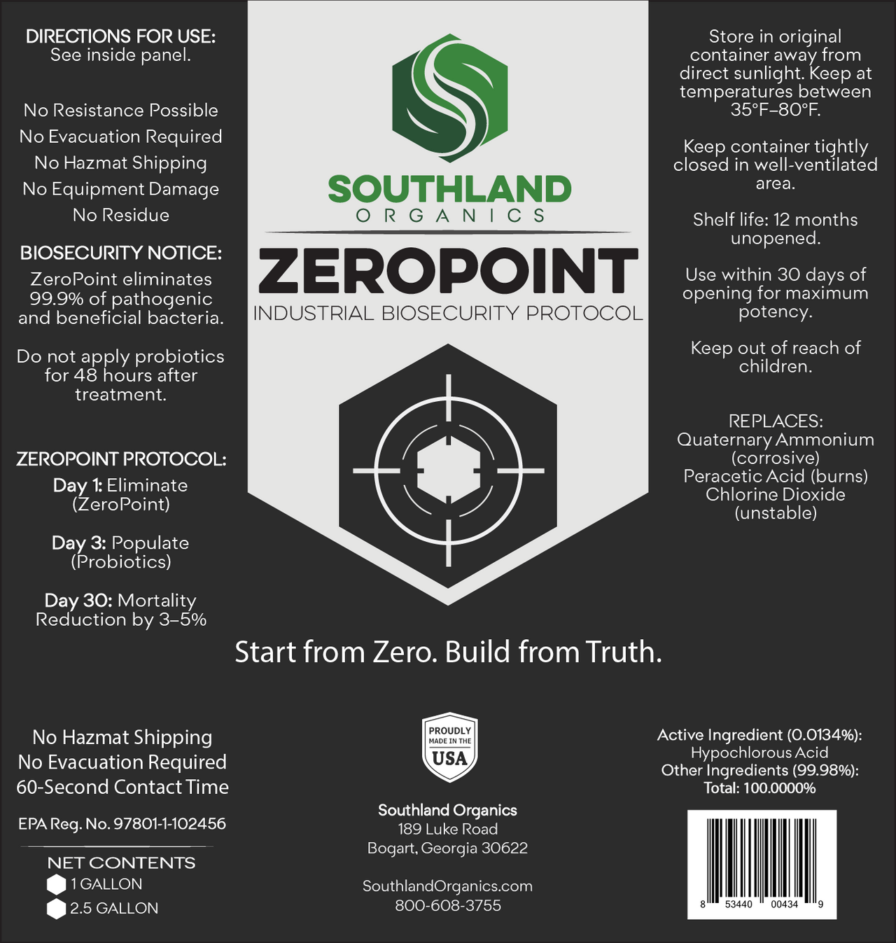 ZeroPoint EPA registered label — front panel