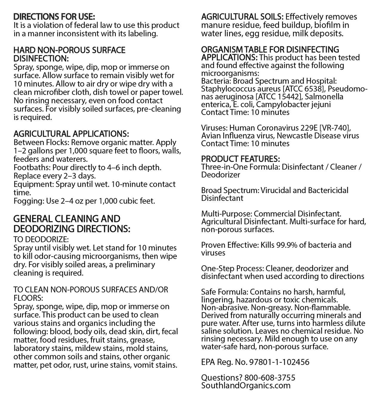ZeroPoint EPA registered label — directions for use panel